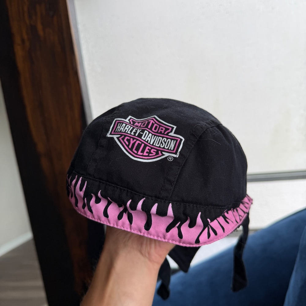 Harley Davidson Headwrap Women OS Black Pink Orlando Florida Flame Biker Cap